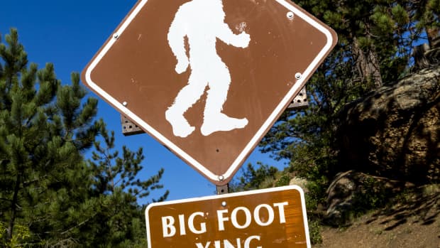 大脚兽十字路口的标志上写着:“由于在该地区发现了类似‘大脚’的生物，为了您的安全，特此张贴此标志。”